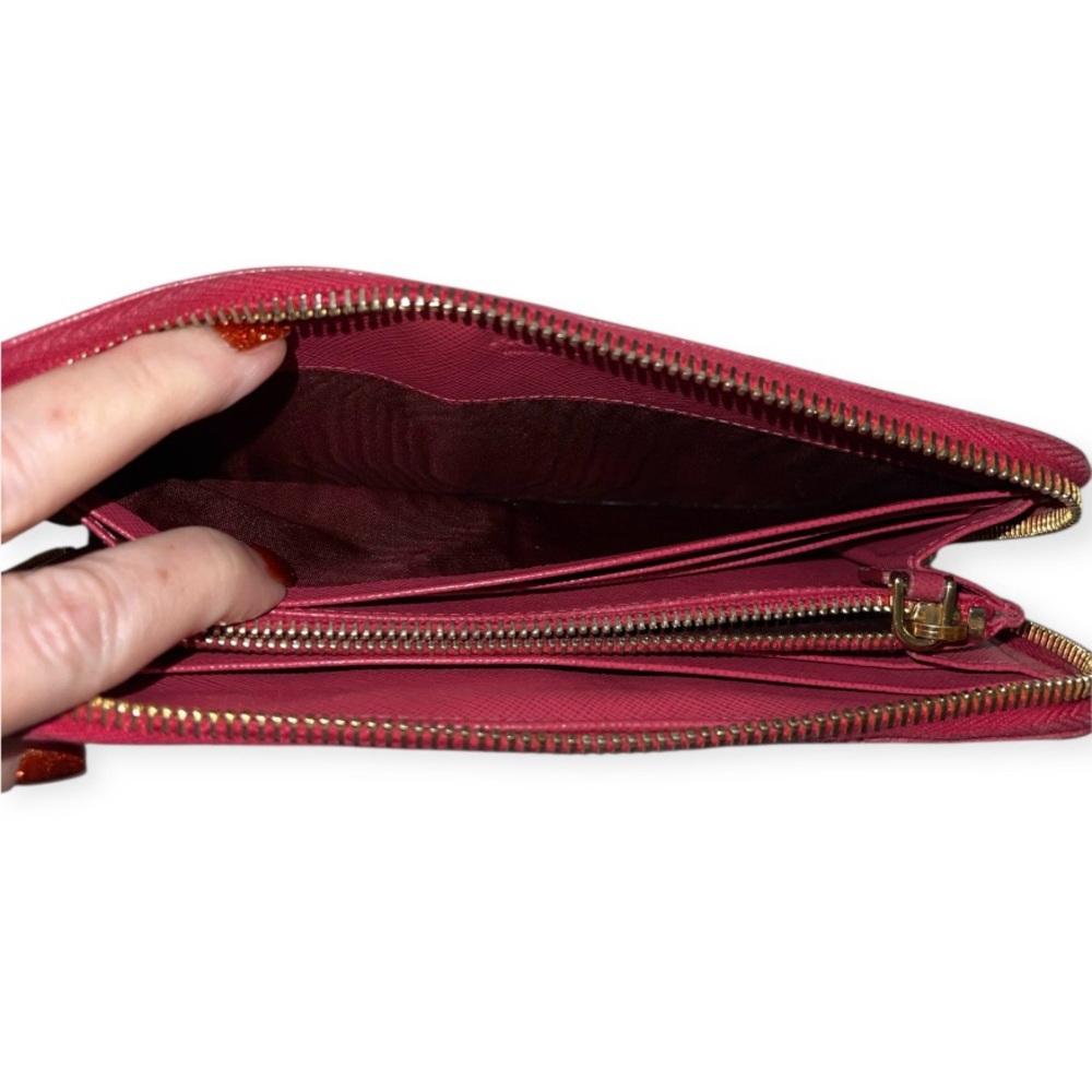 PRADA Zip Wallet Crimson Saffiano Leather Continental Wallet GUC - Picture 7 of 11